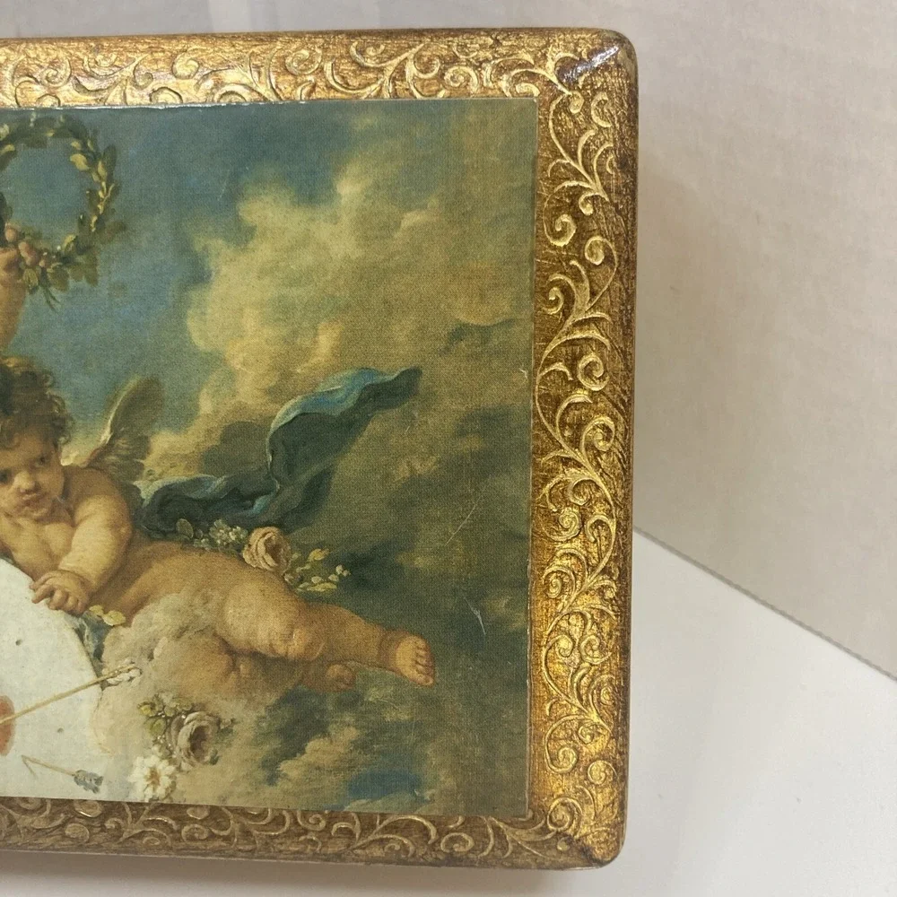 Vtg Handmade Italy Gold‎ Leaf Wood Trinket Box Franceso Boucher 